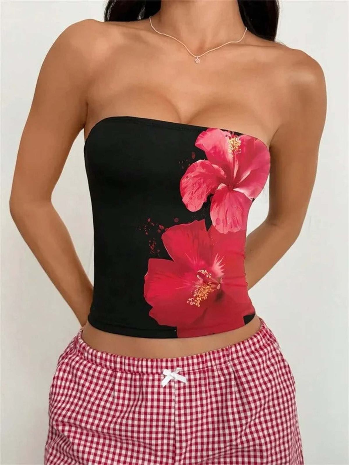 Floral Tube Y2K Crop Top Off Shoulder Summer Streetwear - IMG