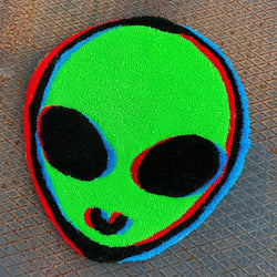 Glitchy and Trippy Alien Head Rug Carpet - IMG