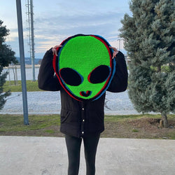 Glitchy and Trippy Alien Head Rug Carpet - IMG