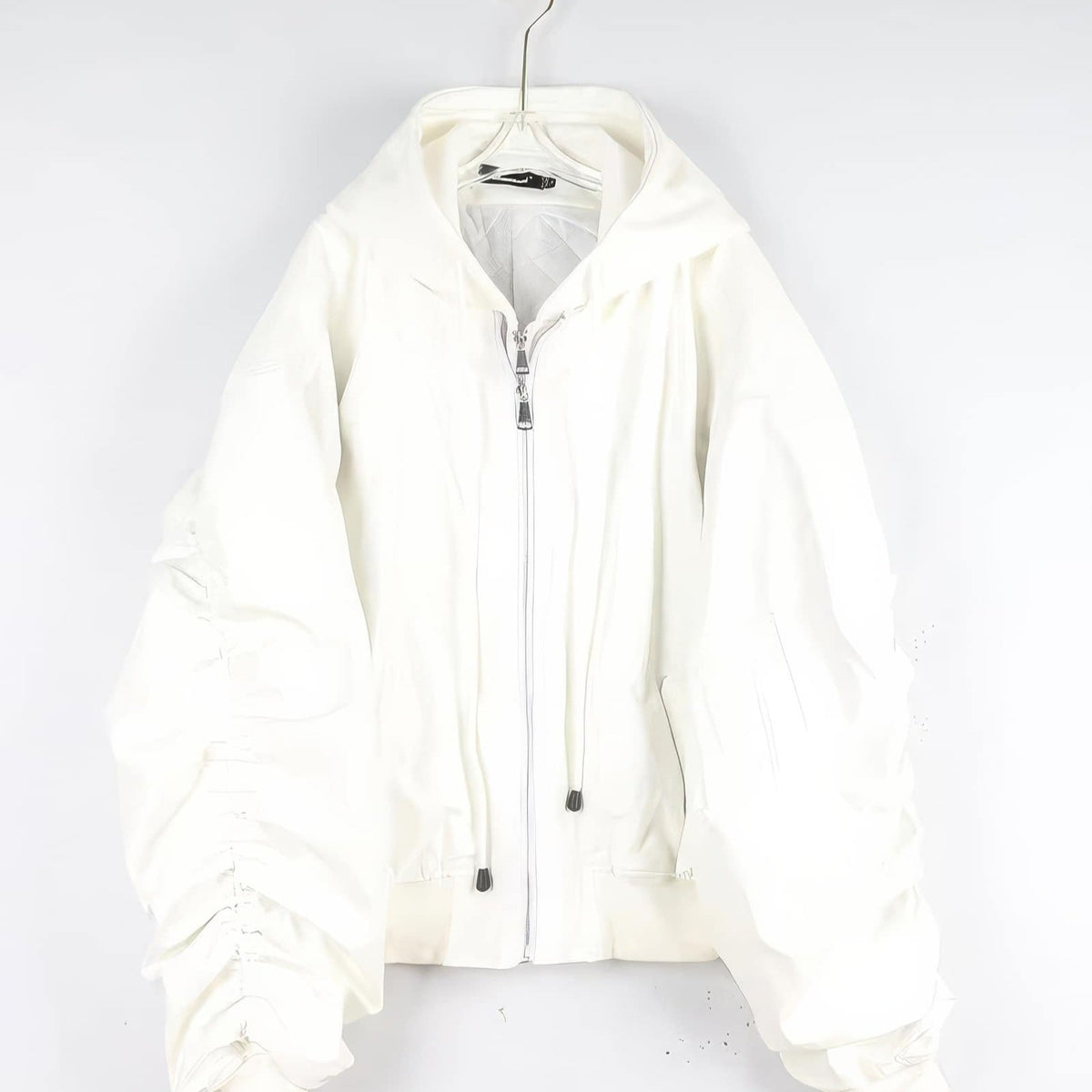 Hooded Oversized Leather Bomber Jacket - IMG
