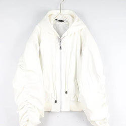 Hooded Oversized Leather Bomber Jacket - IMG