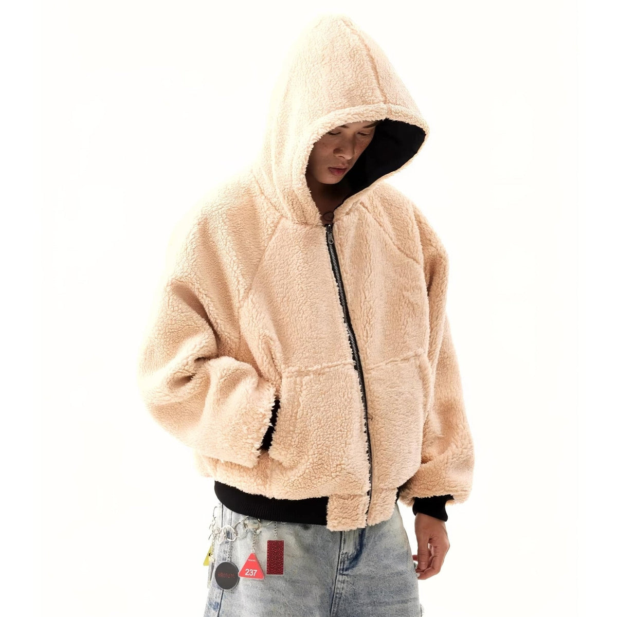 Hooded Reversible Warm Plush Bomber Jacket - IMG
