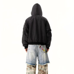 Hooded Reversible Warm Plush Bomber Jacket - IMG