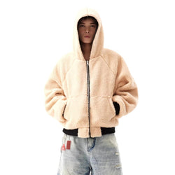 Hooded Reversible Warm Plush Bomber Jacket - IMG