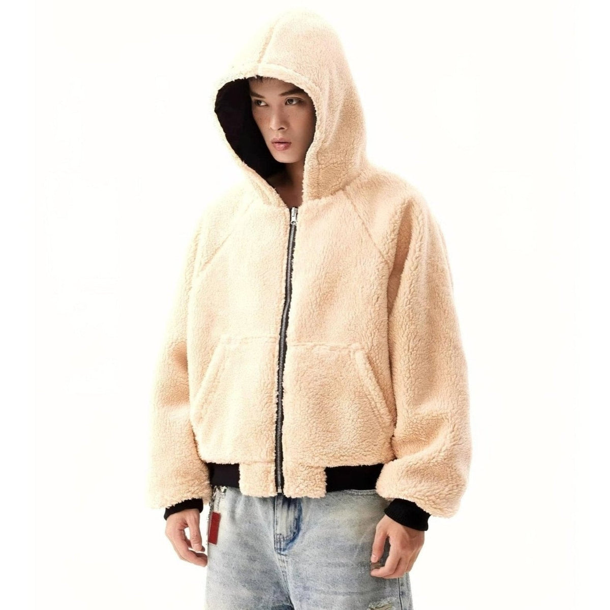 Hooded Reversible Warm Plush Bomber Jacket - IMG