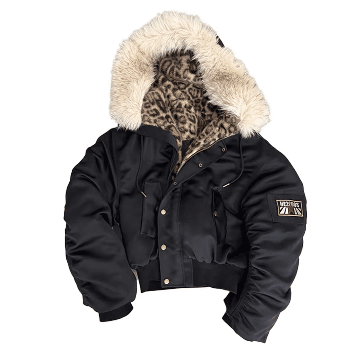Leopard Oversized Bomber Jacket – Faux Leather & Plush Lining - IMG