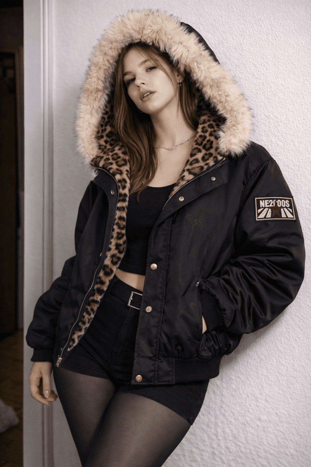 Leopard Oversized Bomber Jacket – Faux Leather & Plush Lining - IMG