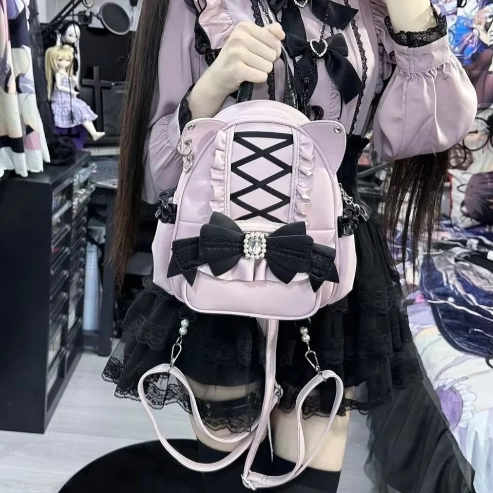 Lolita Punk Cat Ear Bow Y2K Korean Backpack