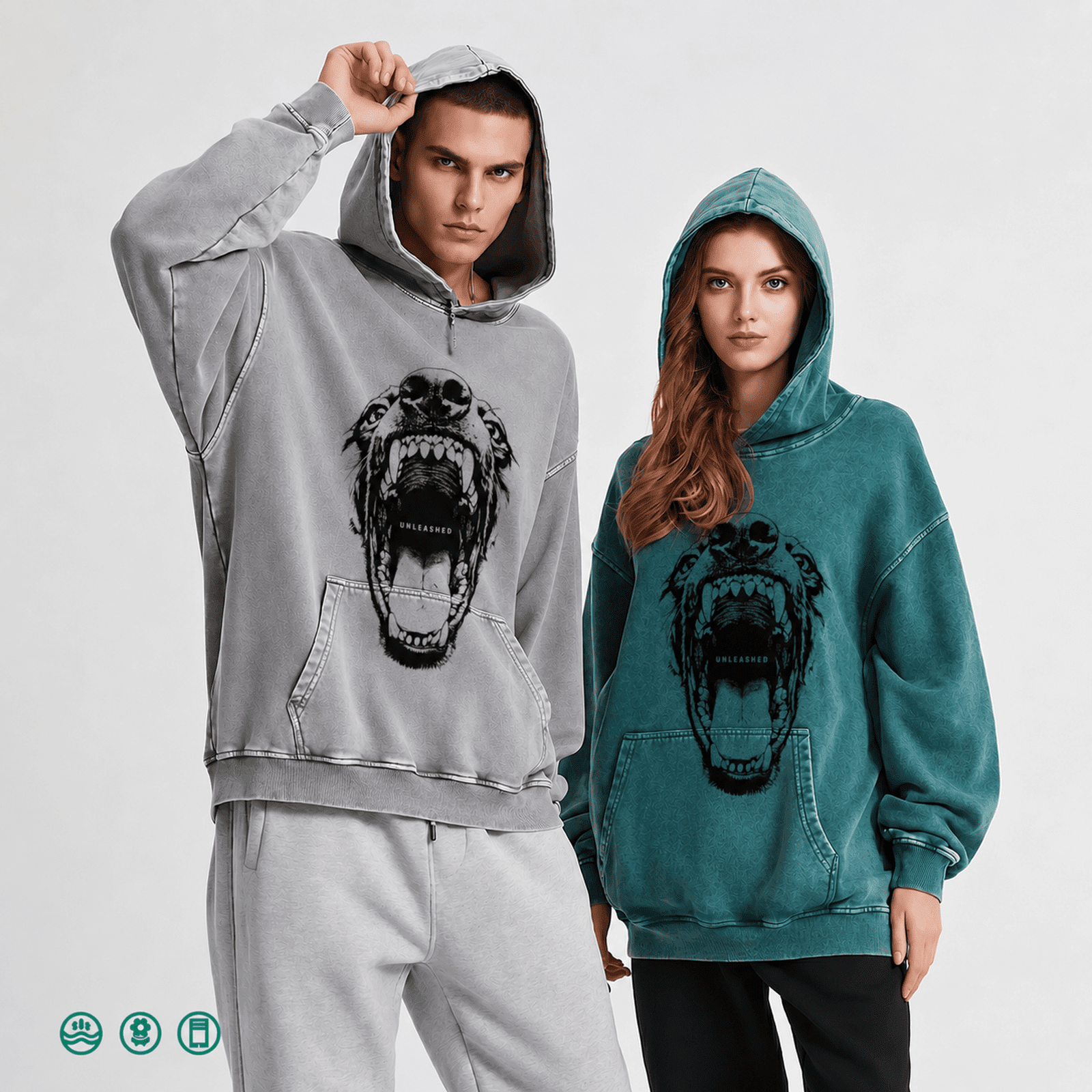 Doberman Hoodie Washed Oversized Heavyweight 100% Cotton