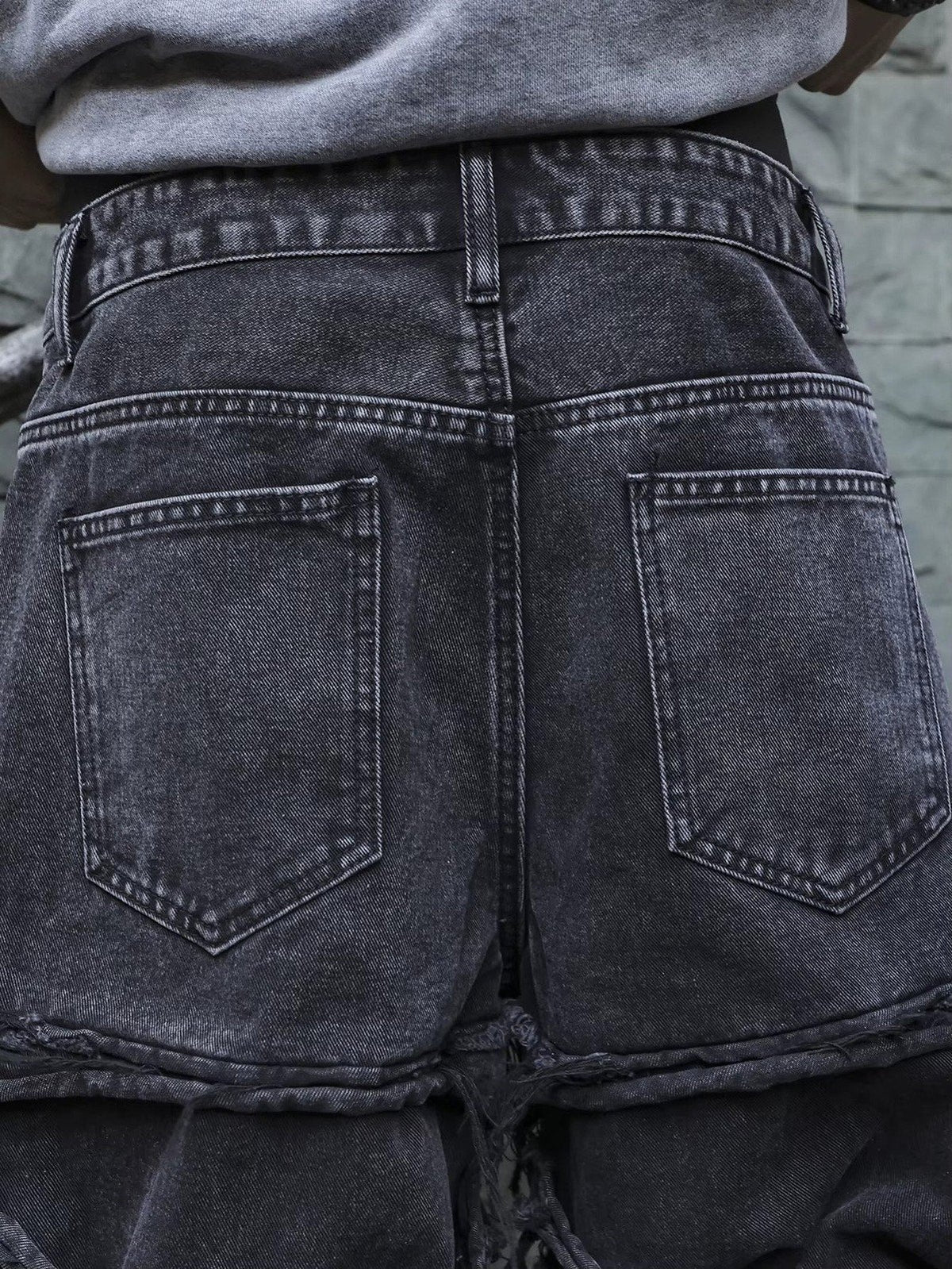 Men’s Layered Distressed Wide-Leg Street Jeans - IMG
