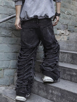 Men’s Layered Distressed Wide-Leg Street Jeans - IMG