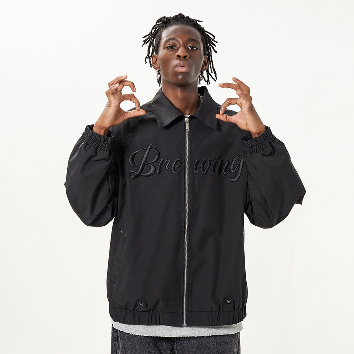Midnight Letter Embroidered Bomber Jacket Brewing - IMG