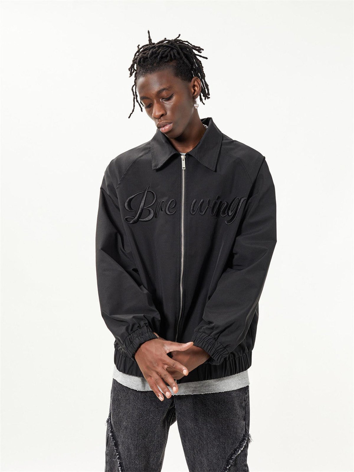 Midnight Letter Embroidered Bomber Jacket Brewing - IMG