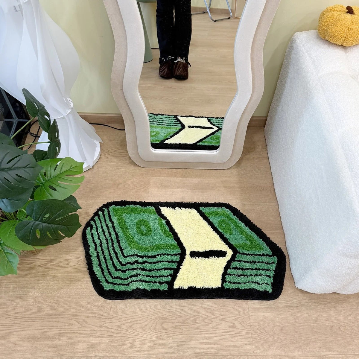 Money Green Cartoon Tufted Statement Rug - IMG