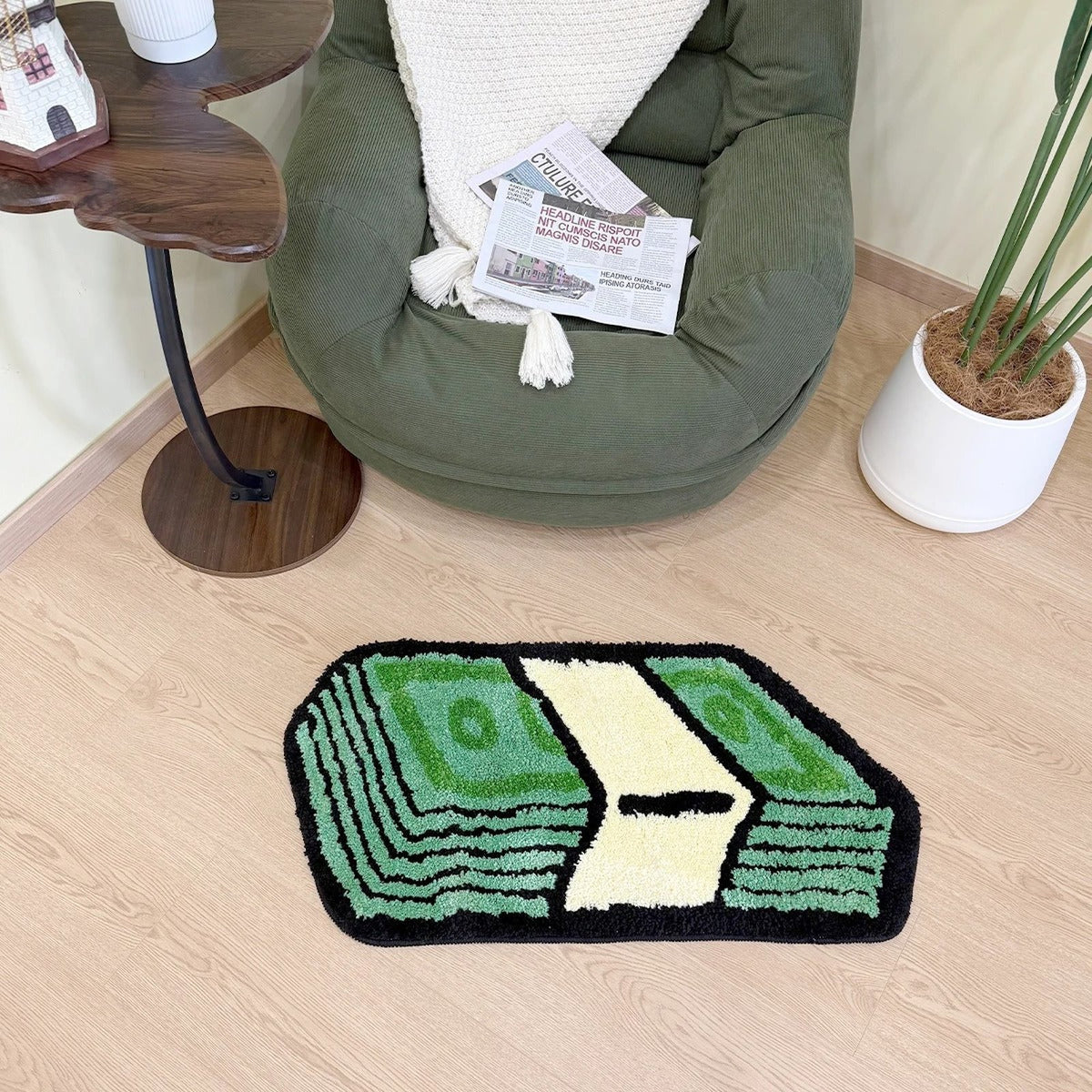 Money Green Cartoon Tufted Statement Rug - IMG
