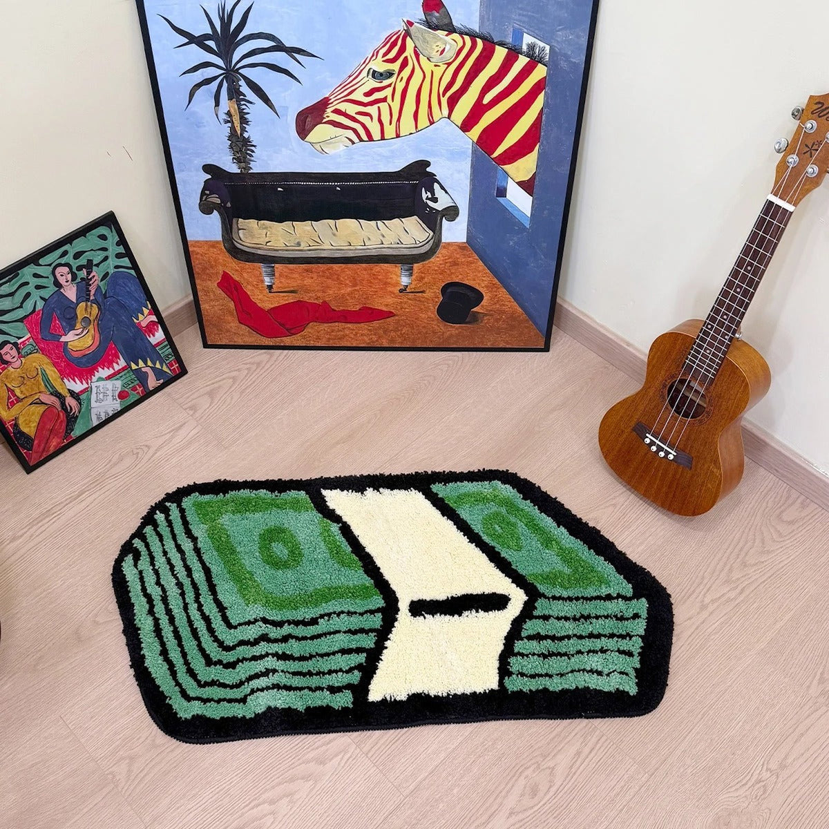 Money Green Cartoon Tufted Statement Rug - IMG