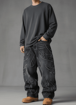 Oversized Graphic Stitch Baggy Jeans - IMG