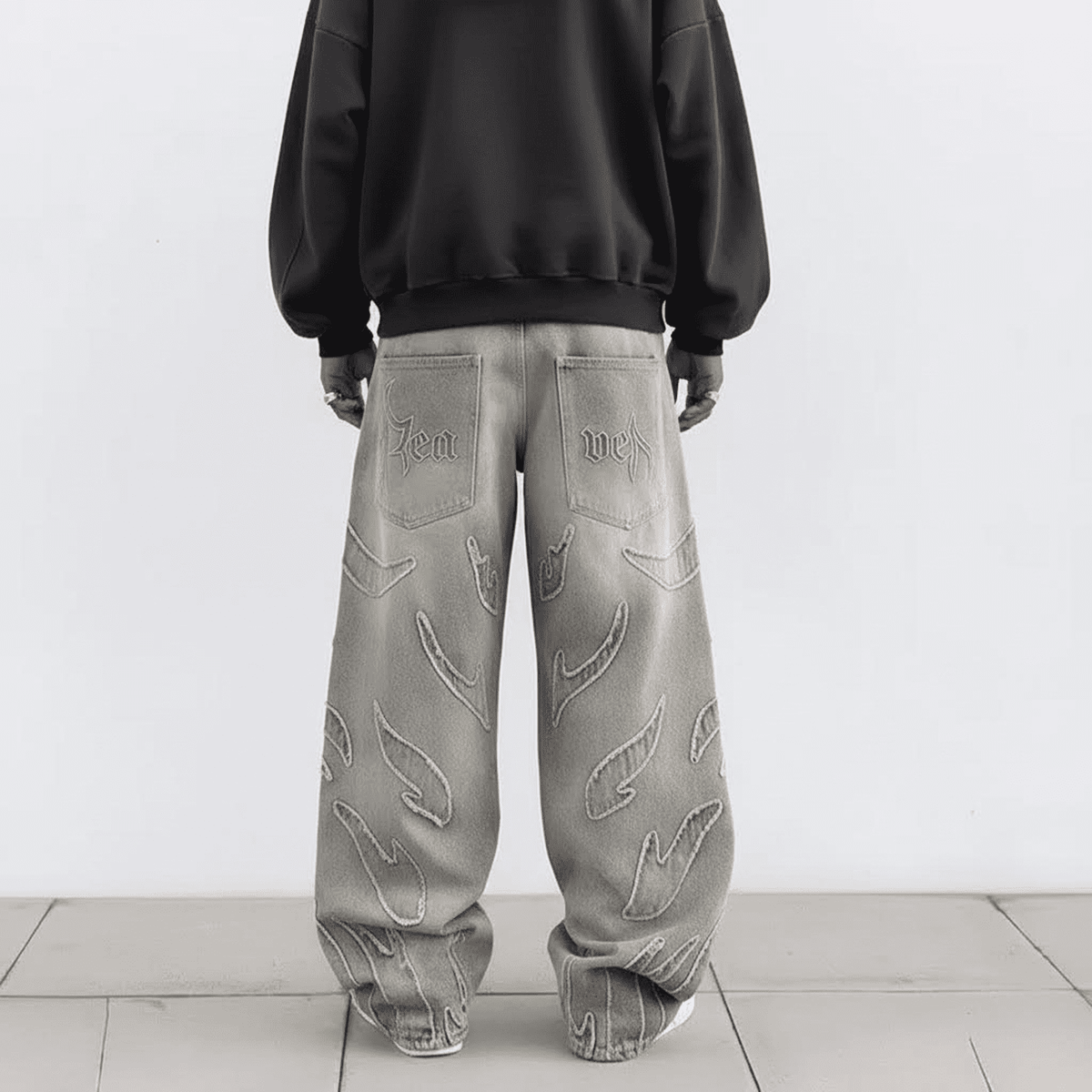 Oversized Graphic Stitch Baggy Jeans - IMG
