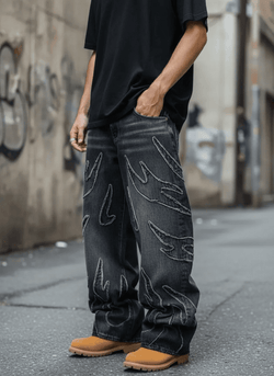 Oversized Graphic Stitch Baggy Jeans - IMG
