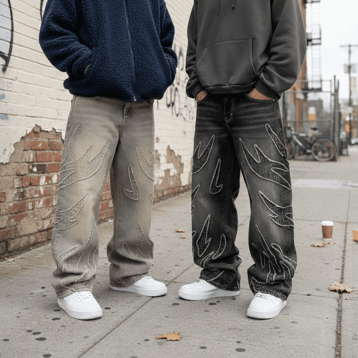 Oversized Graphic Stitch Baggy Jeans - IMG