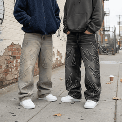 Oversized Graphic Stitch Baggy Jeans - IMG