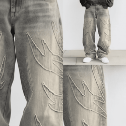 Oversized Graphic Stitch Baggy Jeans - IMG
