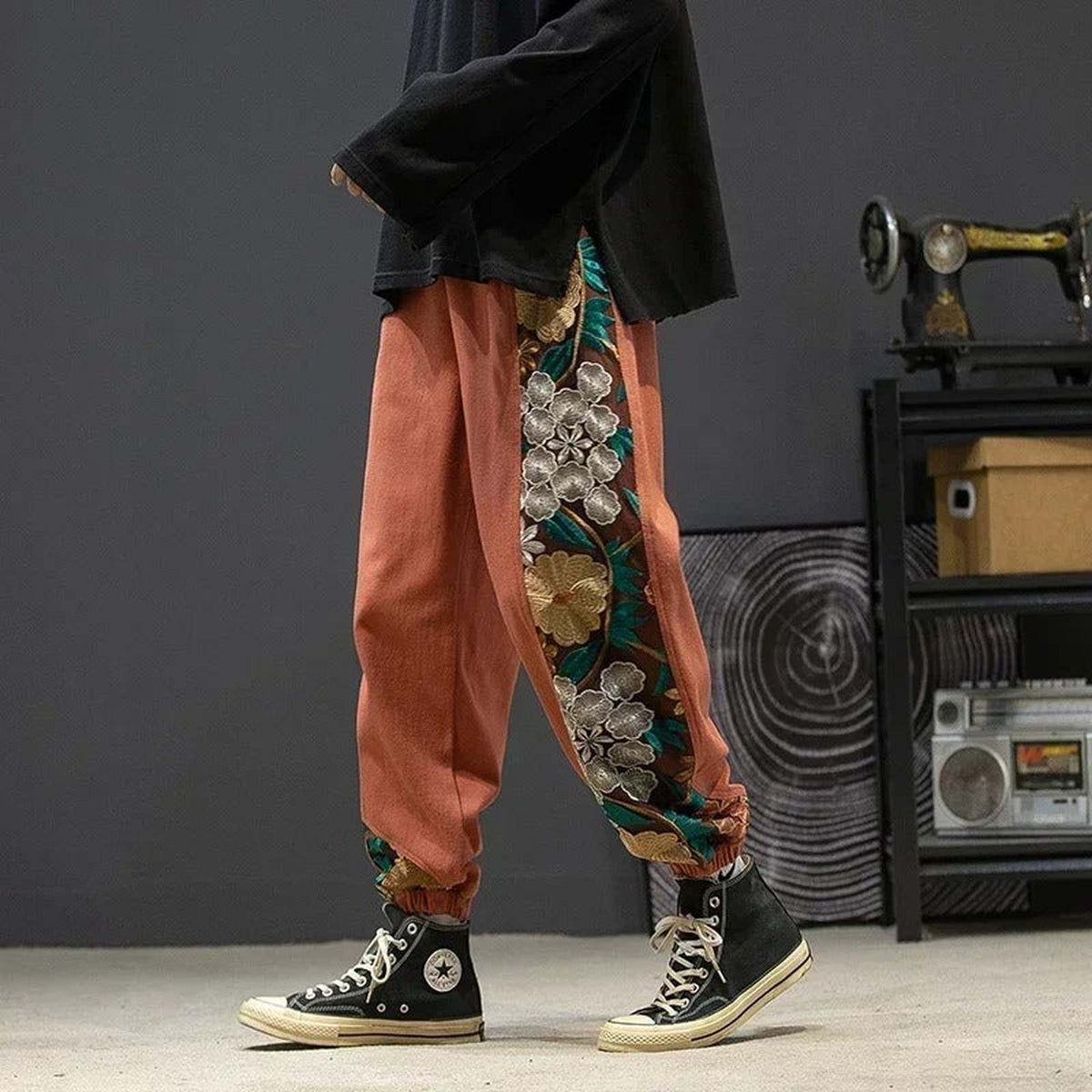 Oversized Harajuku Samurai Embroidery Harem Y2K Sweatpants Cotton - IMG