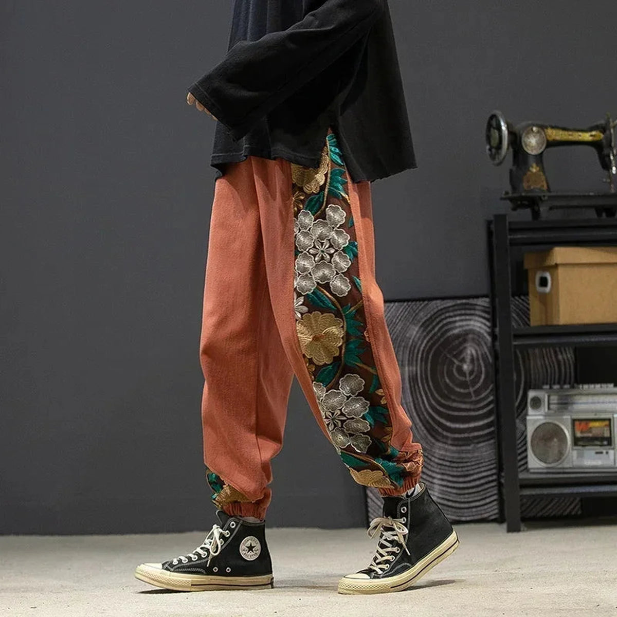 Oversized Harajuku Samurai Embroidery Harem Y2K Sweatpants Cotton - IMG