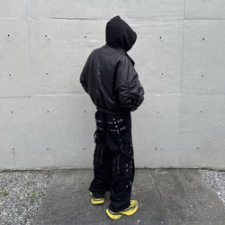 Hooded Oversized Leather Bomber Jacket - IMG