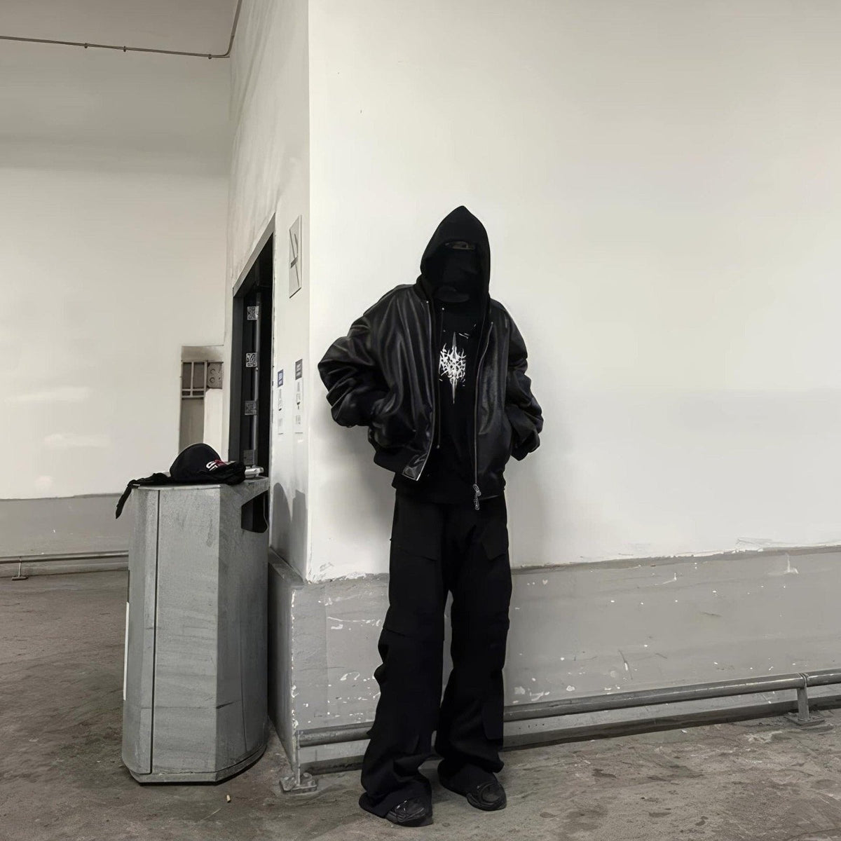 Hooded Oversized Leather Bomber Jacket - IMG