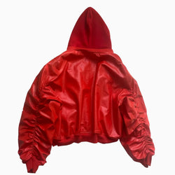 Oversized Hooded Leather Bomber Jacket - IMG