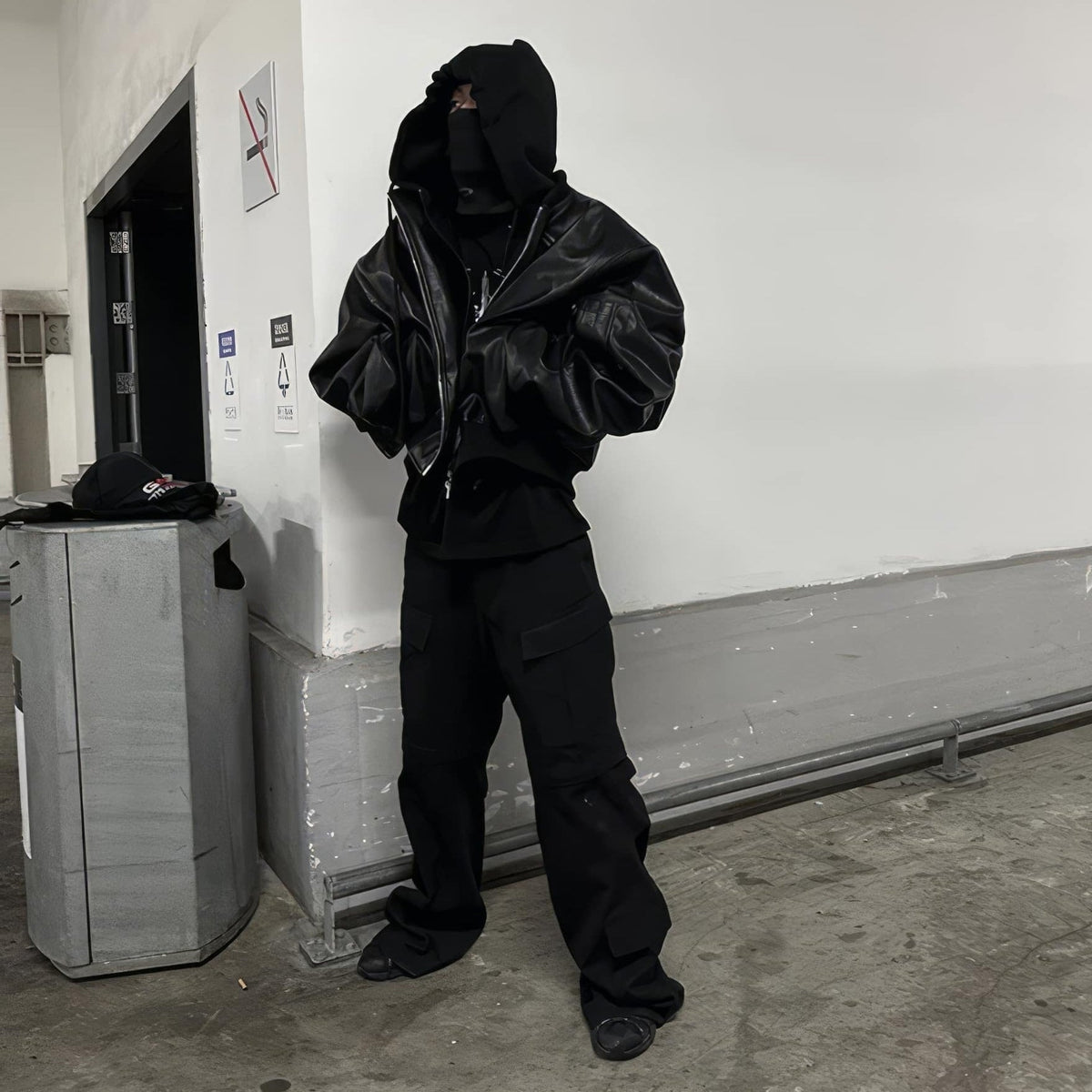 Hooded Oversized Leather Bomber Jacket - IMG