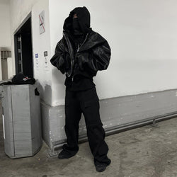 Hooded Oversized Leather Bomber Jacket - IMG