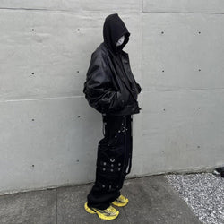 Hooded Oversized Leather Bomber Jacket - IMG