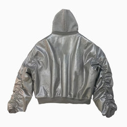 Oversized Hooded Leather Bomber Jacket - IMG