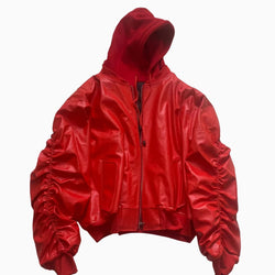 Oversized Hooded Leather Bomber Jacket - IMG