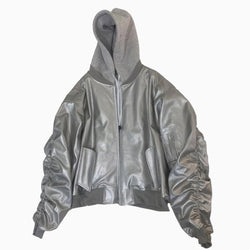 Oversized Hooded Leather Bomber Jacket - IMG
