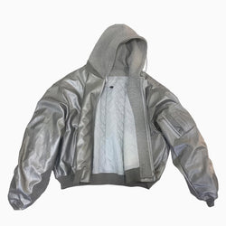 Oversized Hooded Leather Bomber Jacket - IMG