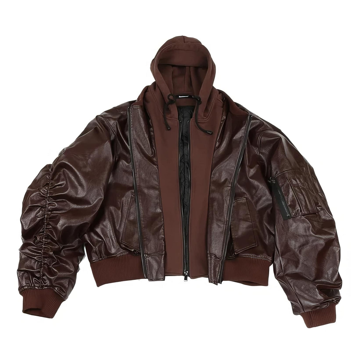 Hooded Oversized Leather Bomber Jacket - IMG