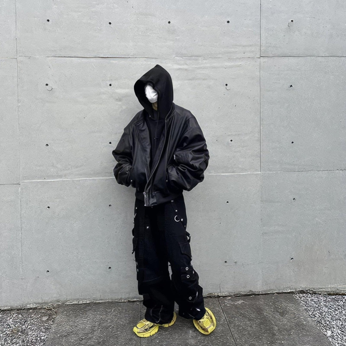 Hooded Oversized Leather Bomber Jacket - IMG