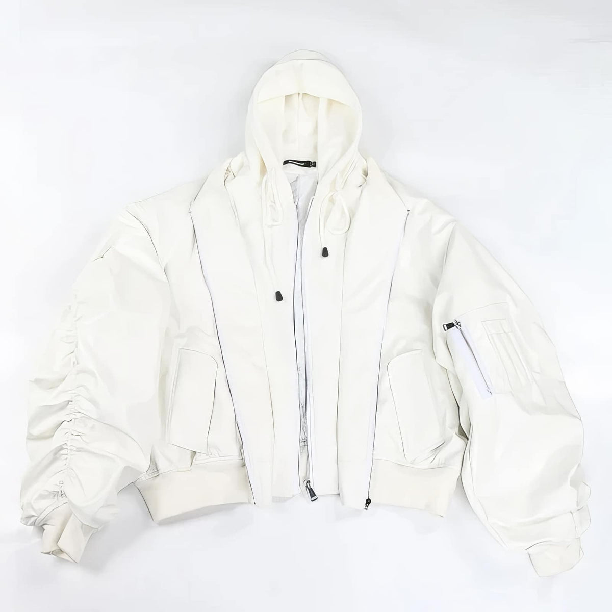 Hooded Oversized Leather Bomber Jacket - IMG