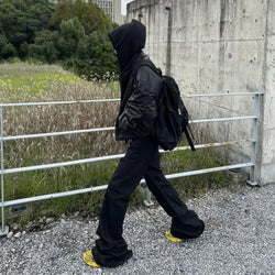 Hooded Oversized Leather Bomber Jacket - IMG