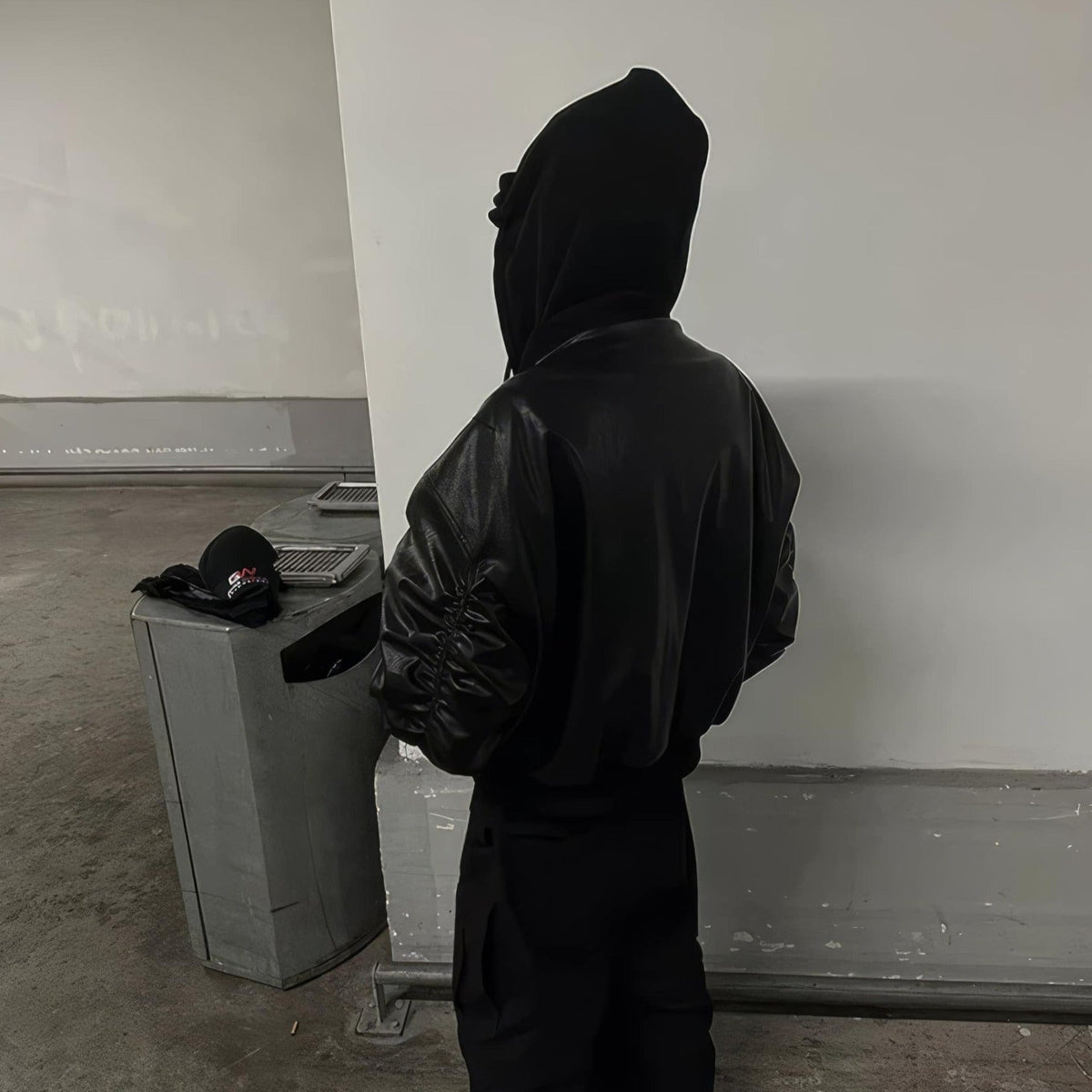 Hooded Oversized Leather Bomber Jacket - IMG