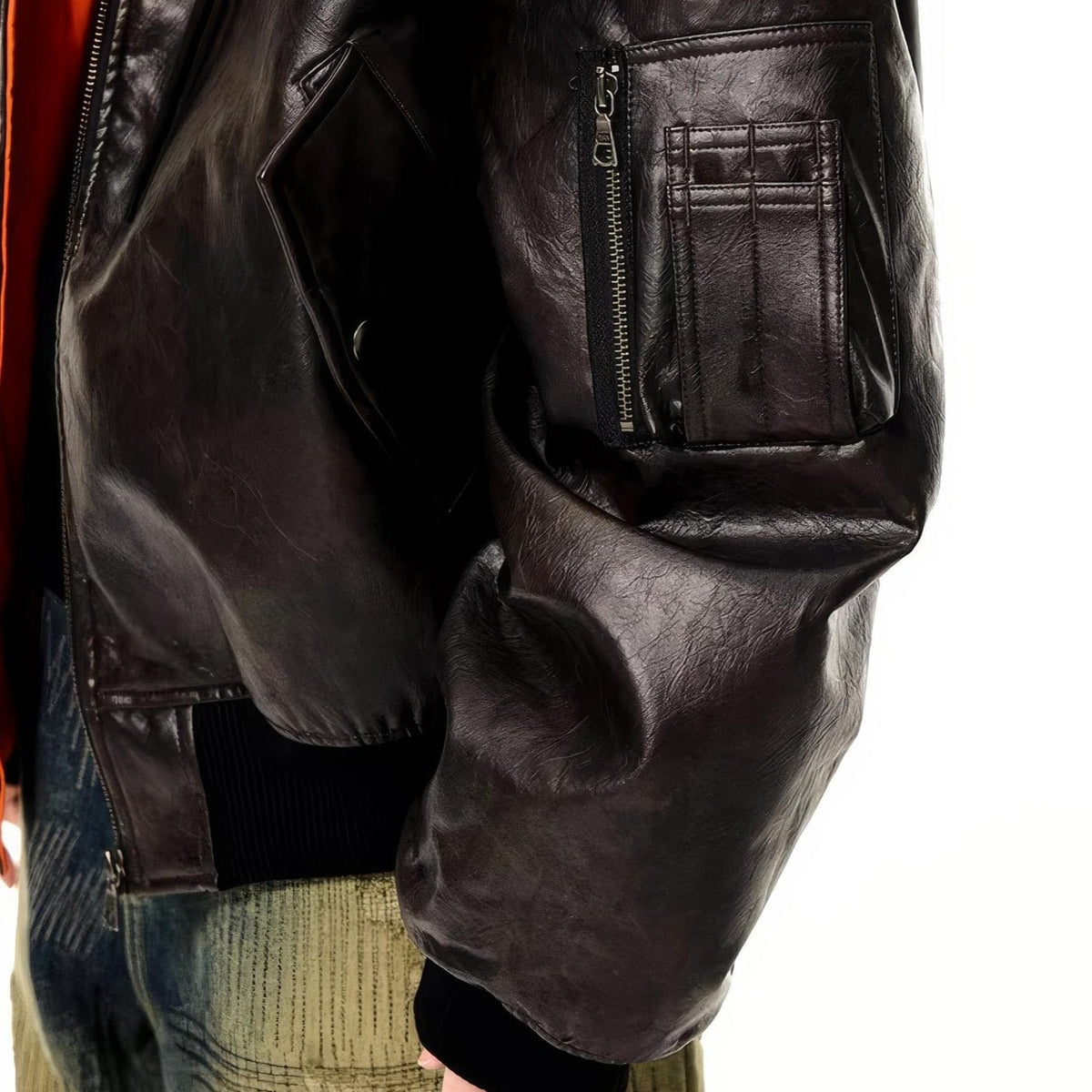 Oversized Hooded Pilot Leather Bomber Jacket - IMG