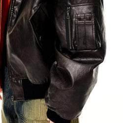 Oversized Hooded Pilot Leather Bomber Jacket - IMG