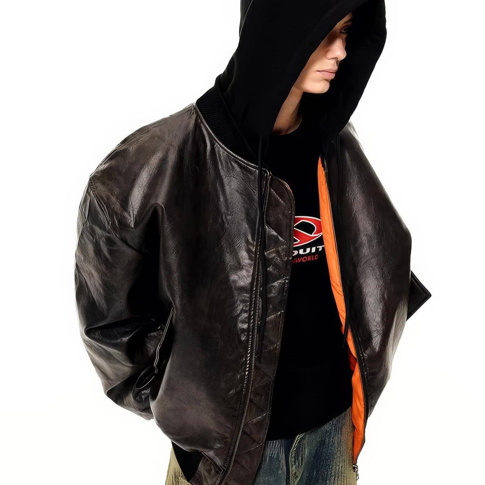 Oversized Hooded Pilot Leather Bomber Jacket – Starphase