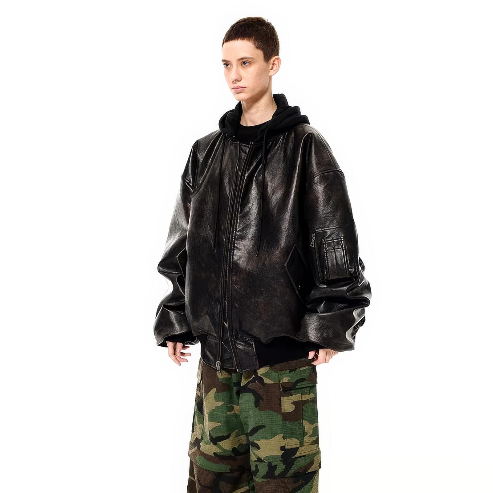 Oversized Hooded Pilot Leather Bomber Jacket – Starphase