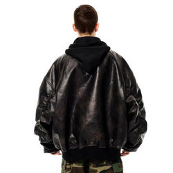 Oversized Hooded Pilot Leather Bomber Jacket - IMG
