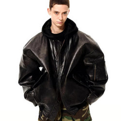 Oversized Hooded Pilot Leather Bomber Jacket - IMG