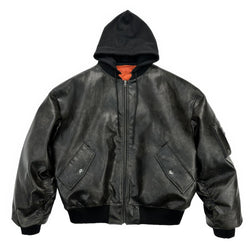 Oversized Hooded Pilot Leather Bomber Jacket - IMG